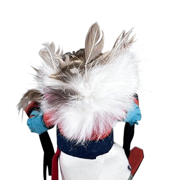 Vtg Native American Hopi Kachina Warrior Doll Signed Feathers Wooden Base - Picture 7 of 12